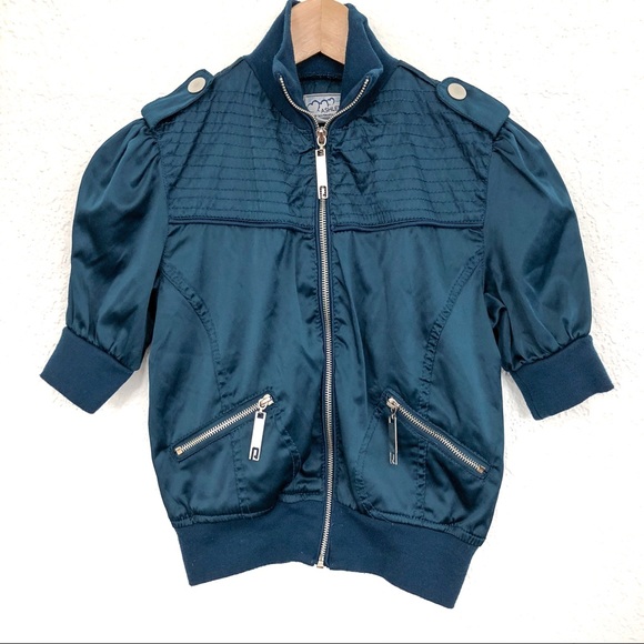 Ashley Jackets & Blazers - Teal short sleeve shiny bomber jacket size Med